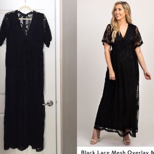 Pink Blush Black Lace Maternity Dress